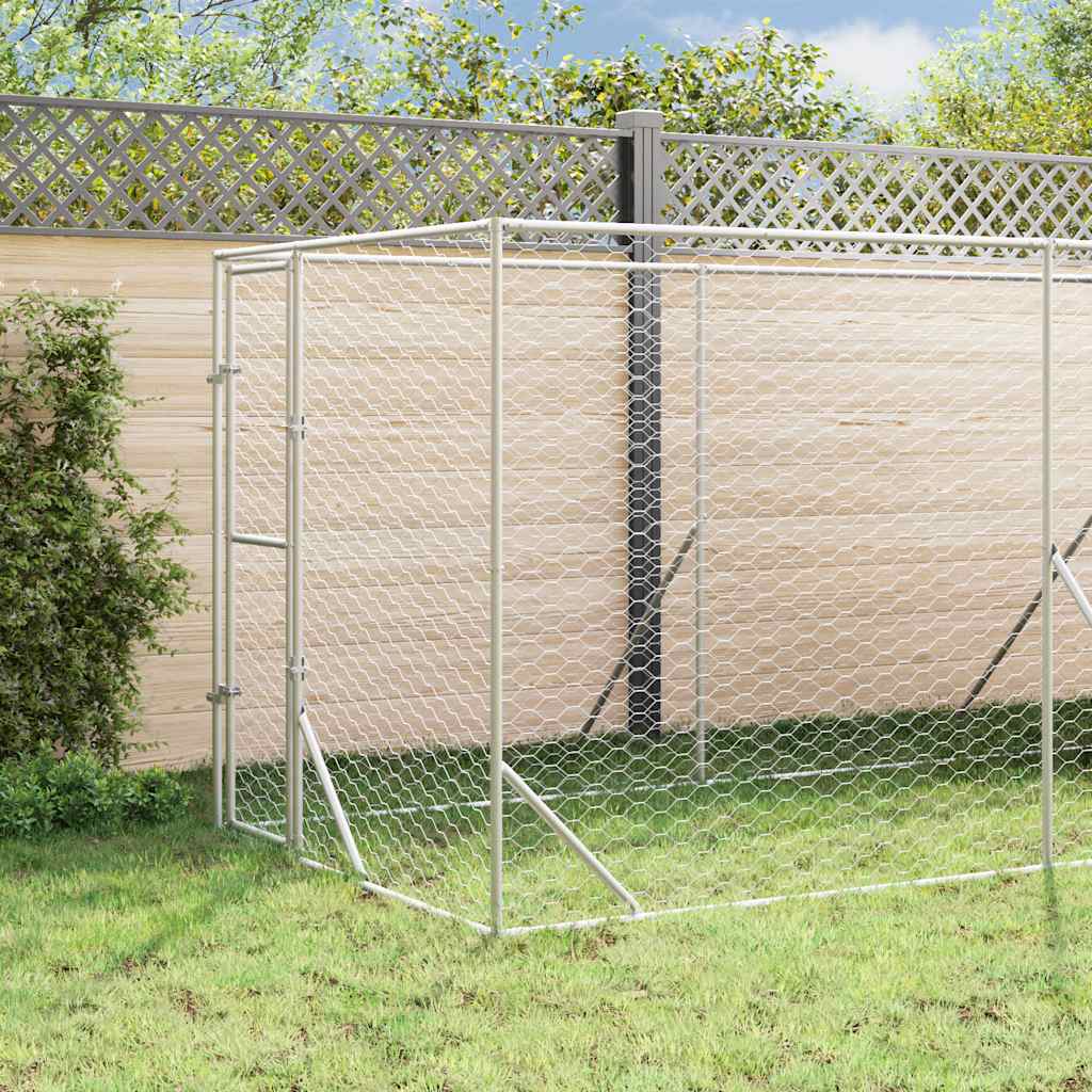 Hondenkennel met dak 2x6x2,5 m gegalvaniseerd staal zilverkleur is nu te koop bij PeponiXL, paradijselijk wonen!