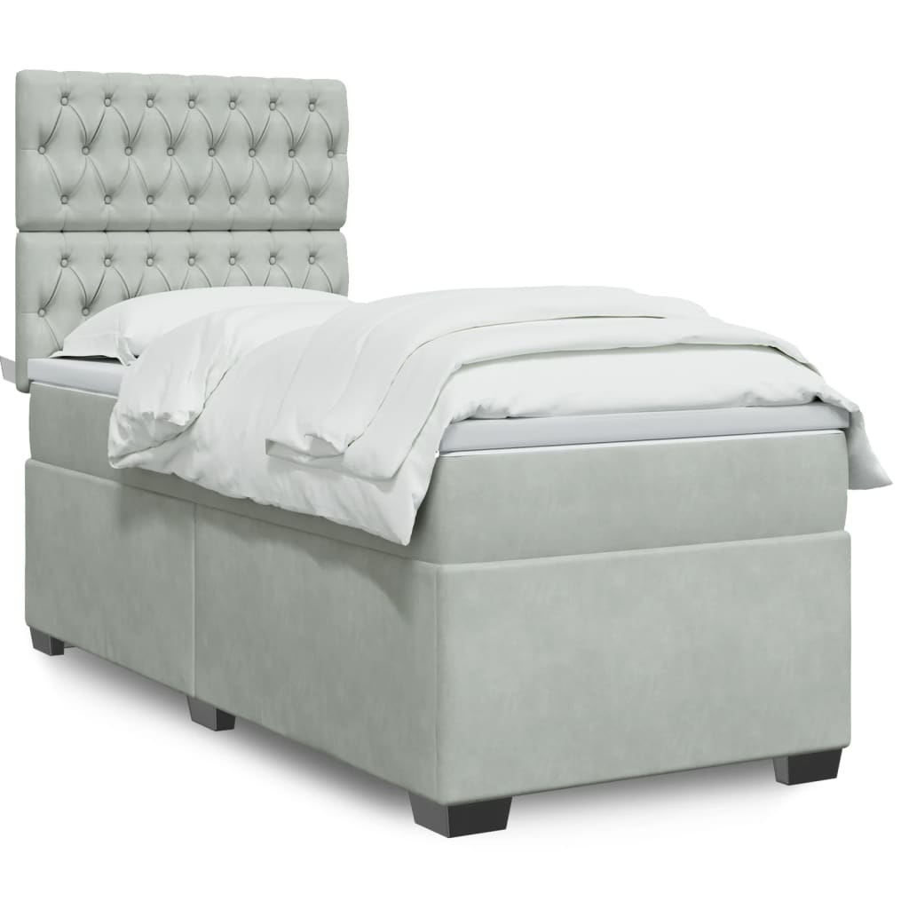 Boxspring met matras fluweel lichtgrijs 100x200 cm is nu te koop bij PeponiXL, paradijselijk wonen!