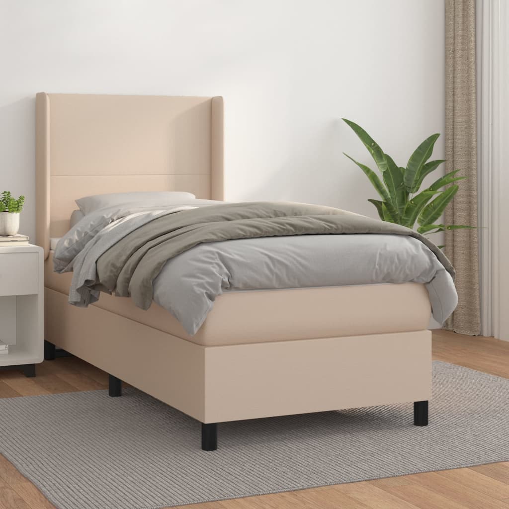 Boxspring met matras kunstleer cappuccinokleurig 90x190 cm is nu te koop bij PeponiXL, paradijselijk wonen!