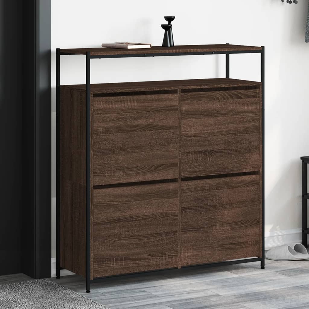 Schoenenkast met 4 klaplades 100x34x112 cm bruin eikenkleur is nu te koop bij PeponiXL, paradijselijk wonen!