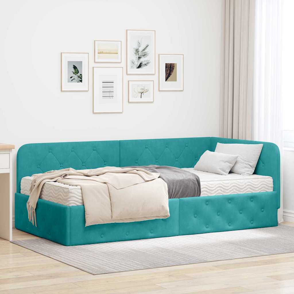 Hoekbedframe Turquoise 90 x 190 cm Fluweel is nu te koop bij PeponiXL, paradijselijk wonen!