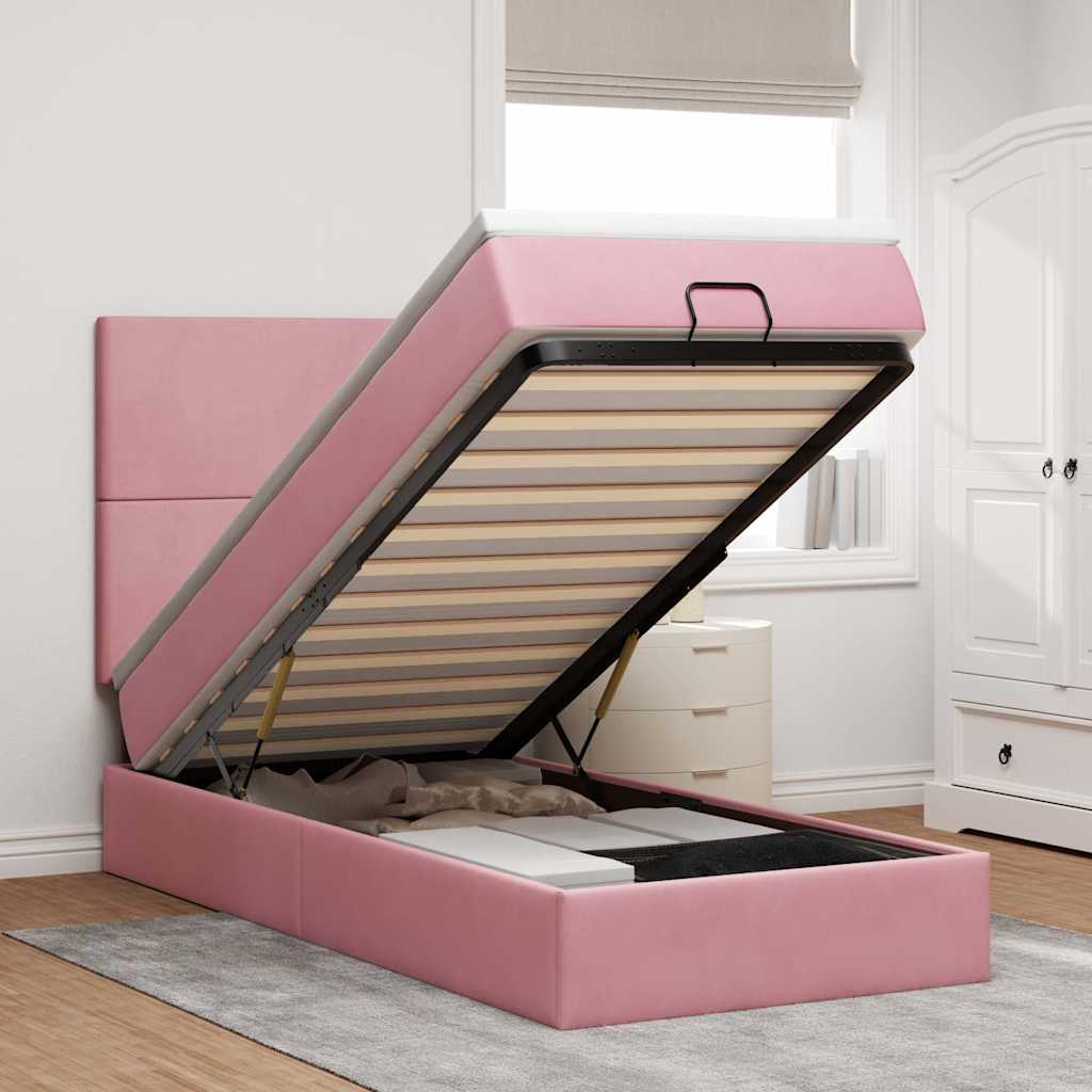 Ottoman bed met matrassen 90x200cm fluweel roze is nu te koop bij PeponiXL, paradijselijk wonen!