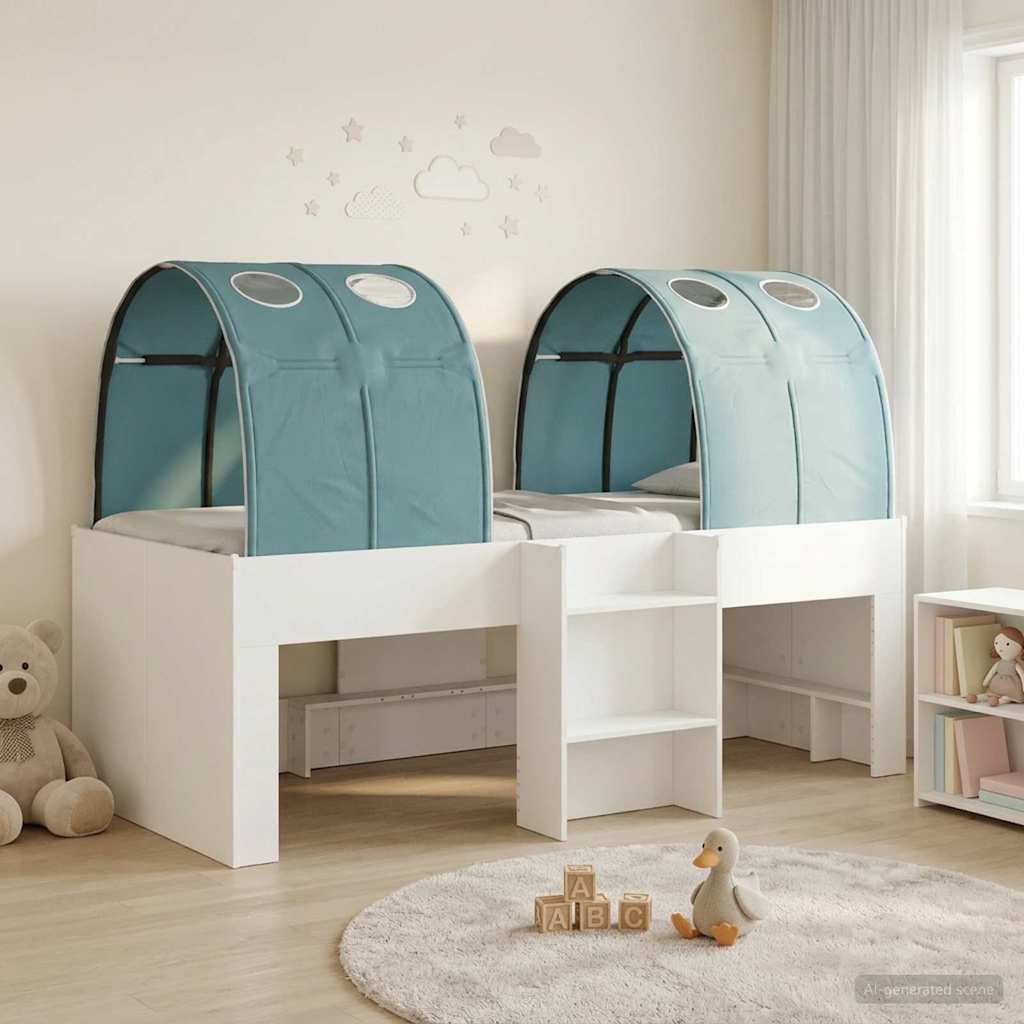 Hoge Bed Frame voor Kids met Tunnel 3 st Wit en Lichtblauw is nu te koop bij PeponiXL, paradijselijk wonen!