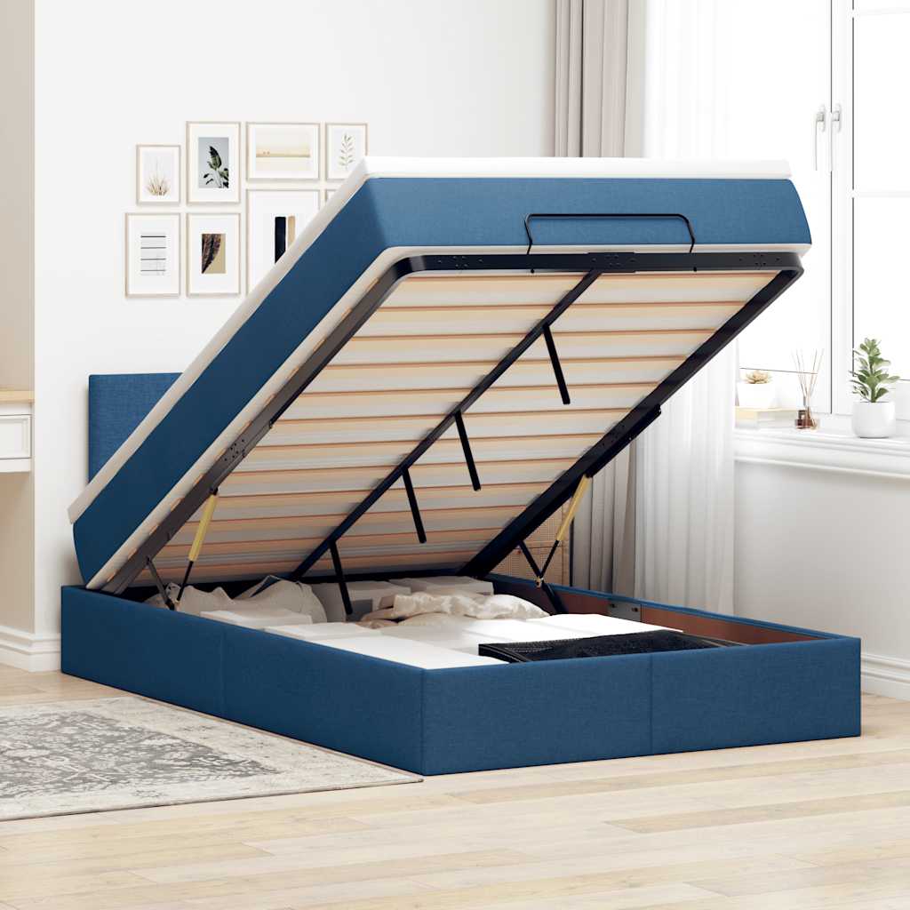 Bed poef met matras en LED's 120x190 cm stof blauw is nu te koop bij PeponiXL, paradijselijk wonen!