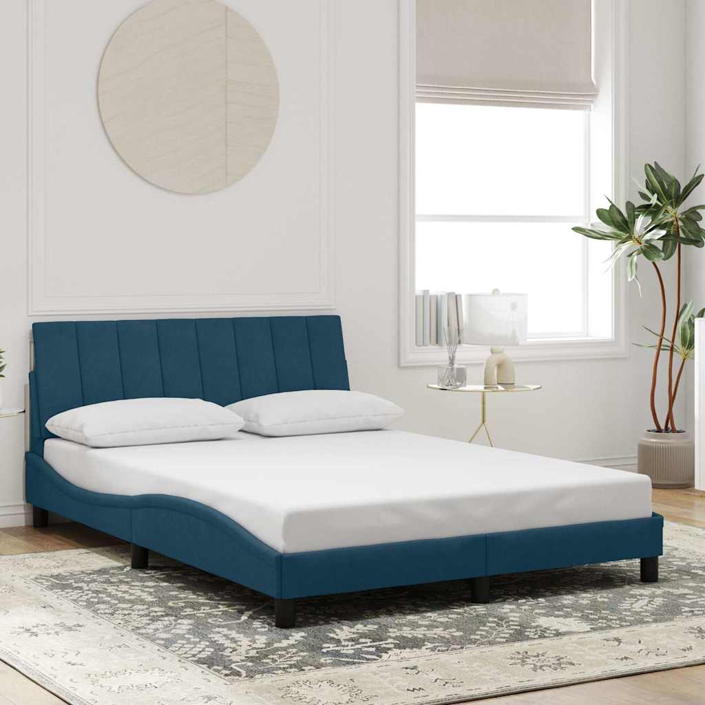 Bedframe zonder matras "Hanko" fluweel blauw 140x200 cm is nu te koop bij PeponiXL, paradijselijk wonen!