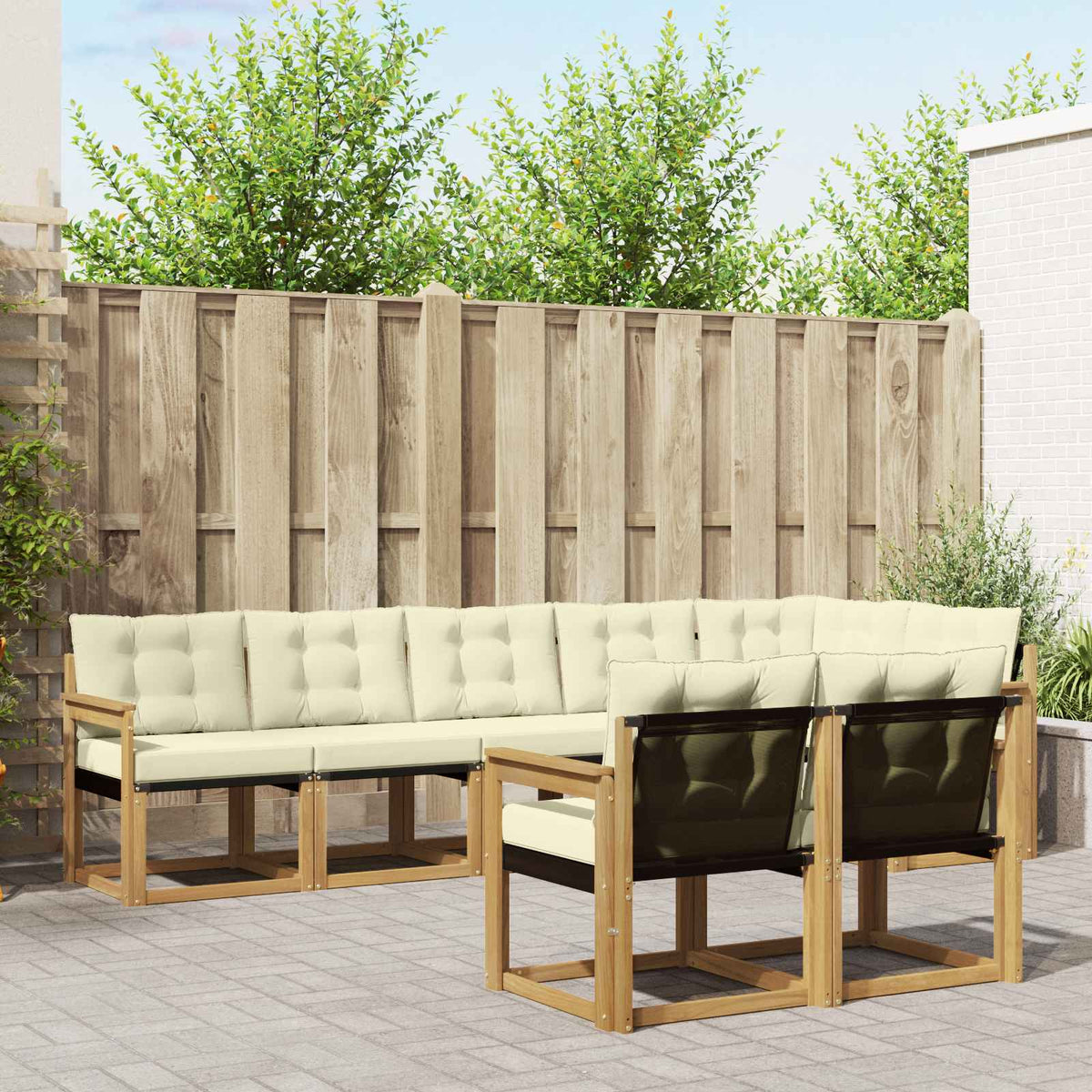 Buiten bankenset met kussen 8 pcs Wit en crèmekleurig is nu te koop bij PeponiXL, paradijselijk wonen!