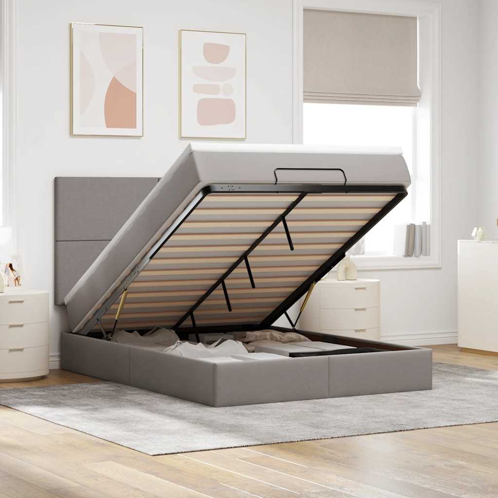 Ottoman bed met matras en LED's 140x200cm stof taupe is nu te koop bij PeponiXL, paradijselijk wonen!