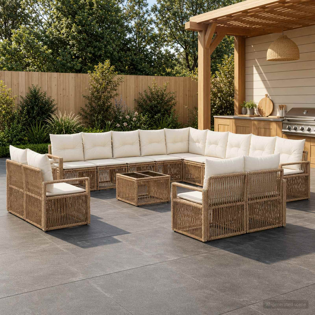 Tuinbankenset 14 pcs Beige poly rattan is nu te koop bij PeponiXL, paradijselijk wonen!