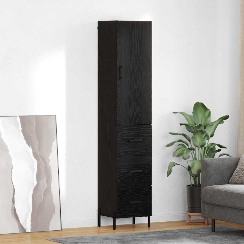 Highboard met lade Zwart Eiken 34,5 x 34 x 180 cm Bewerkt hout is nu te koop bij PeponiXL, paradijselijk wonen!