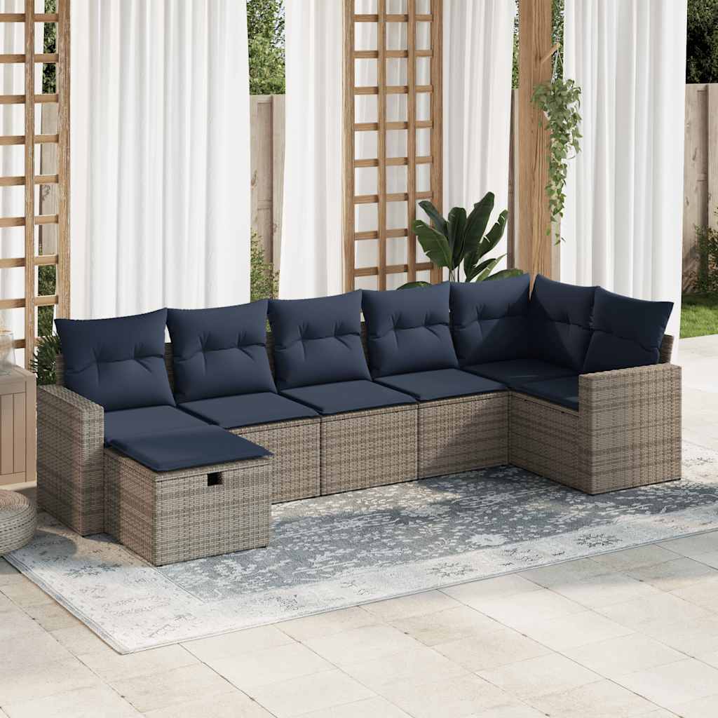 7-delige Loungeset met kussens poly rattan grijs is nu te koop bij PeponiXL, paradijselijk wonen!
