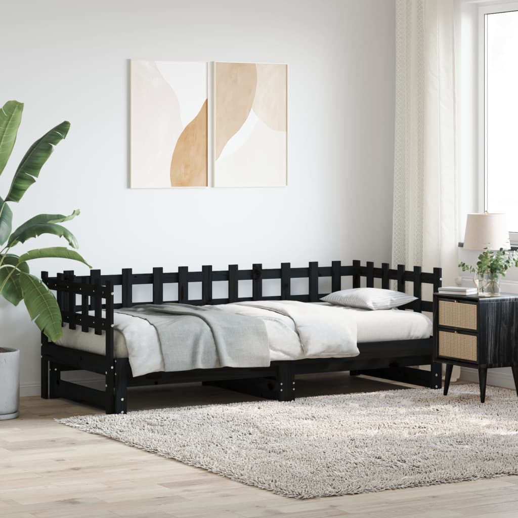 Slaapbank uitschuifbaar massief grenenhout zwart 2x(90x200) cm is nu te koop bij PeponiXL, paradijselijk wonen!