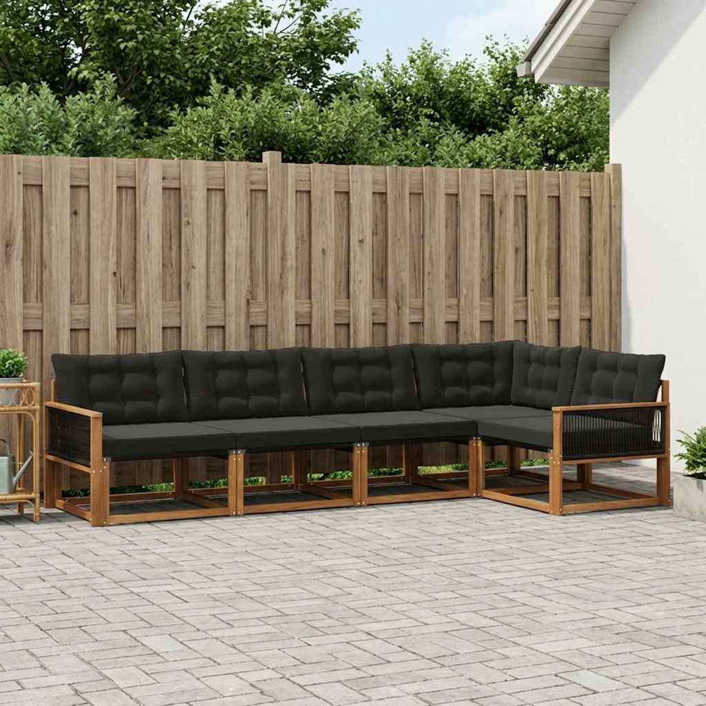 Buiten bankenset met kussen 5 pcs Naturel en Zwart is nu te koop bij PeponiXL, paradijselijk wonen!