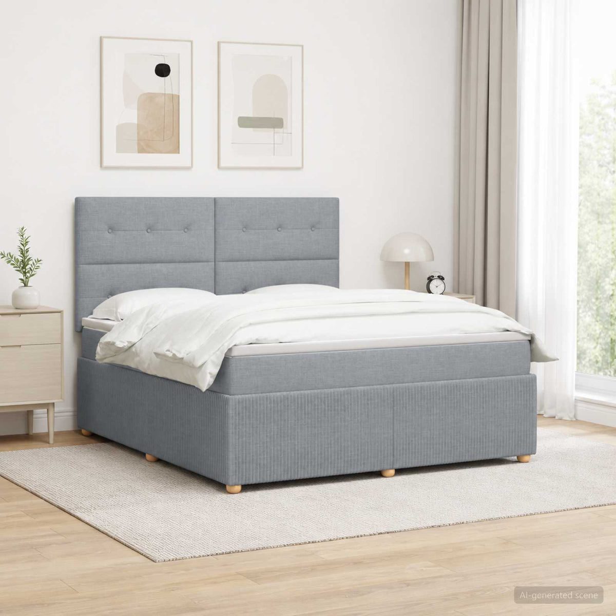 Boxspringbed met matras Lichtgrijs 140 x 190 cm Stof is nu te koop bij PeponiXL, paradijselijk wonen!