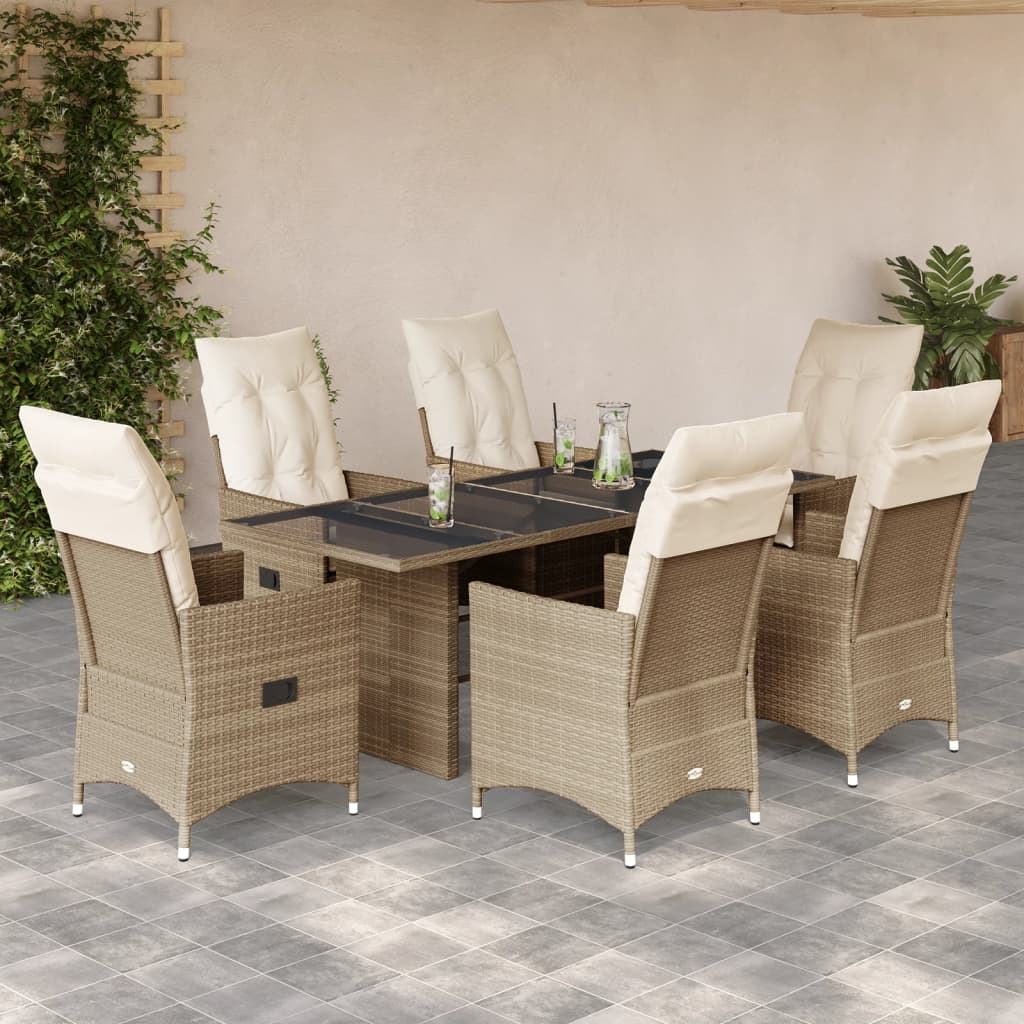 7-delige Tuinset met kussens poly rattan beige is nu te koop bij PeponiXL, paradijselijk wonen!