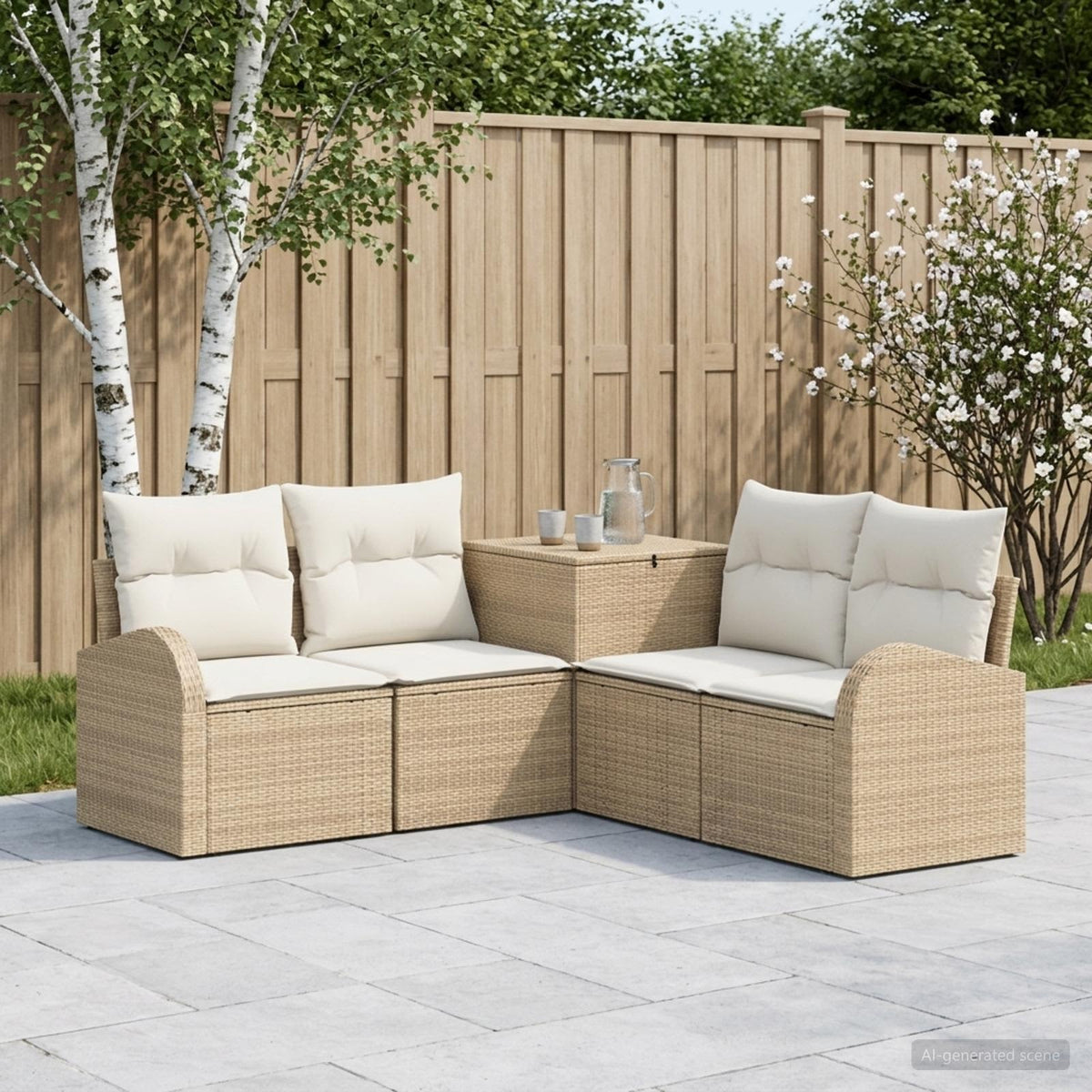Bankstel 5 st Beige en Crème Wit Poly Rattan en Staal is nu te koop bij PeponiXL, paradijselijk wonen!