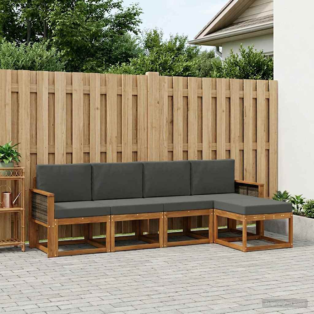 Buiten bankenset 5 pcs Natuurlijk en Antraciet Polyester is nu te koop bij PeponiXL, paradijselijk wonen!
