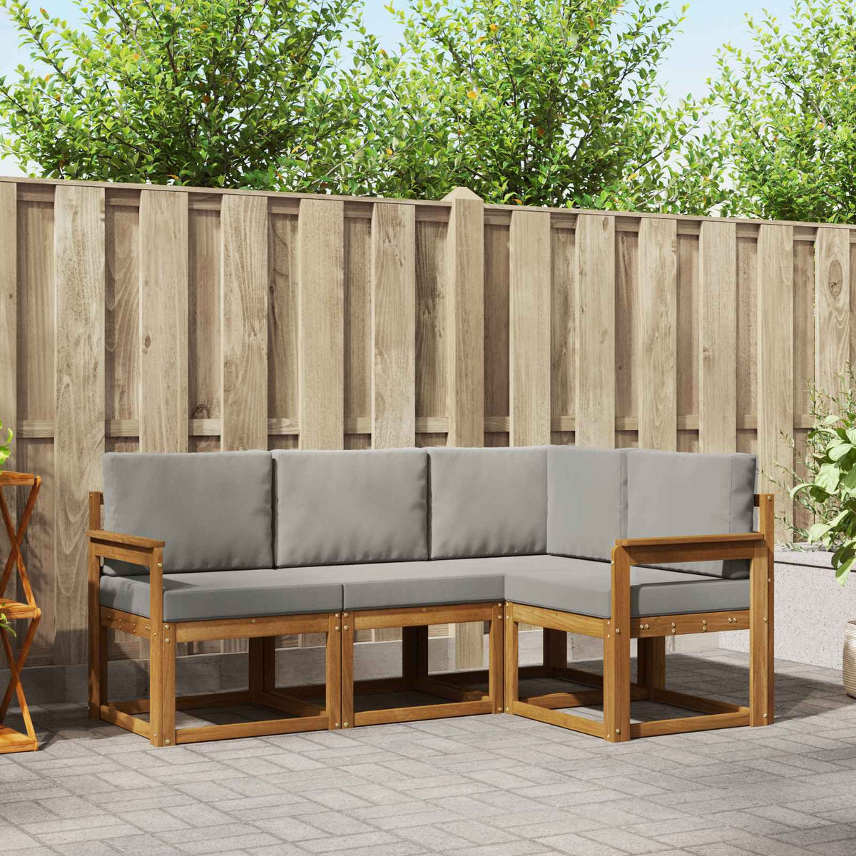 Buiten bankenset met kussen 4 pcs Natuurlijk en Lichtgrijs is nu te koop bij PeponiXL, paradijselijk wonen!