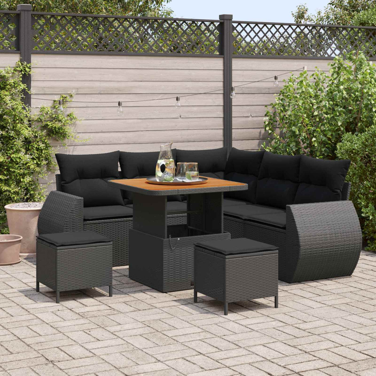 Tuin Sofa Set met kussen met opslag 8 pcs Zwart poly rattan is nu te koop bij PeponiXL, paradijselijk wonen!