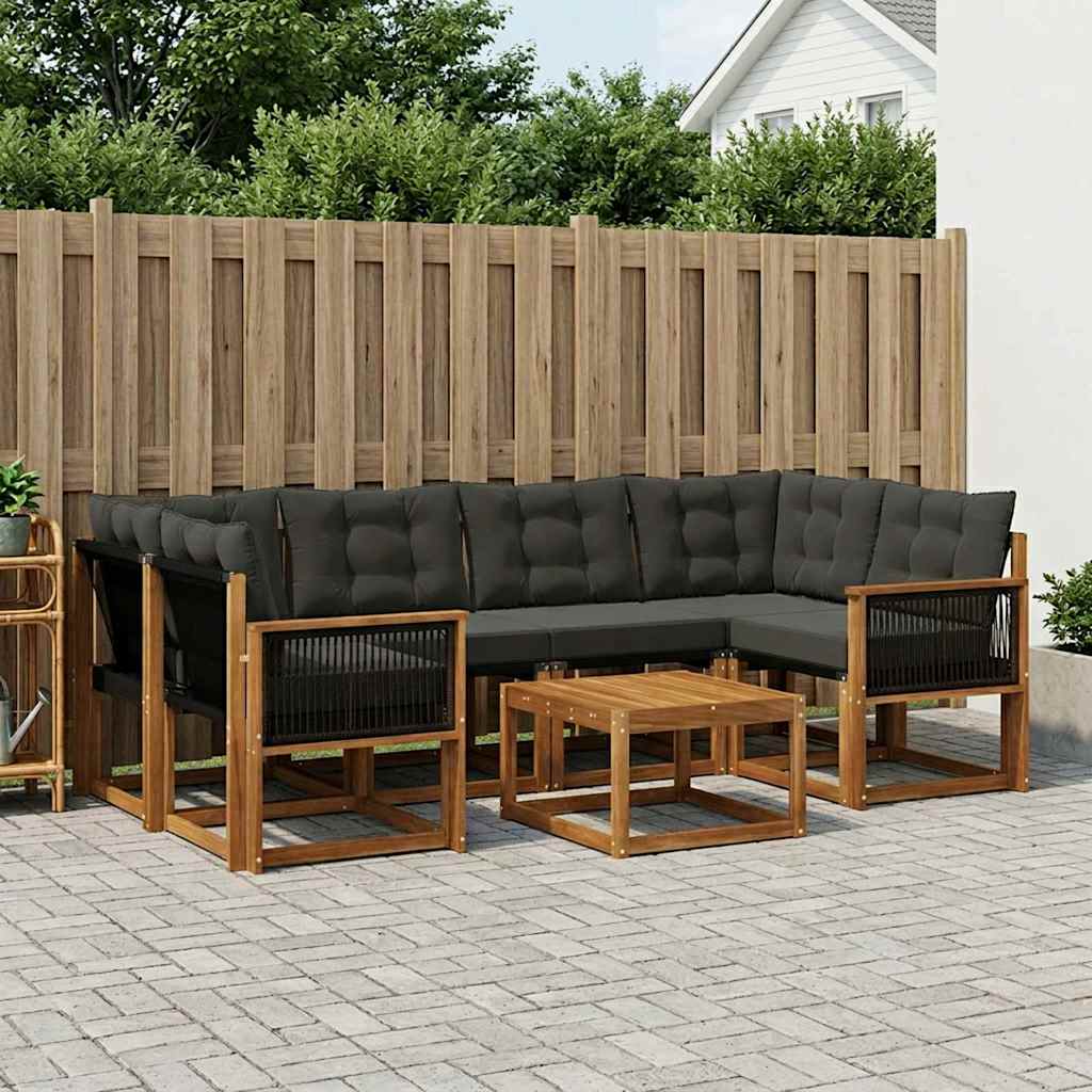 Buiten bankenset met kussen 7 pcs Naturel en Zwart is nu te koop bij PeponiXL, paradijselijk wonen!