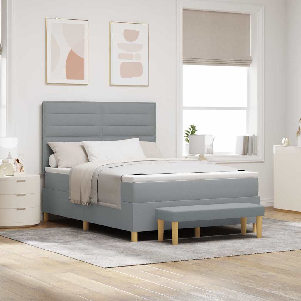 Boxspring bed met hoofdeinde Lichtgrijs 190 x 140 cm Stof is nu te koop bij PeponiXL, paradijselijk wonen!