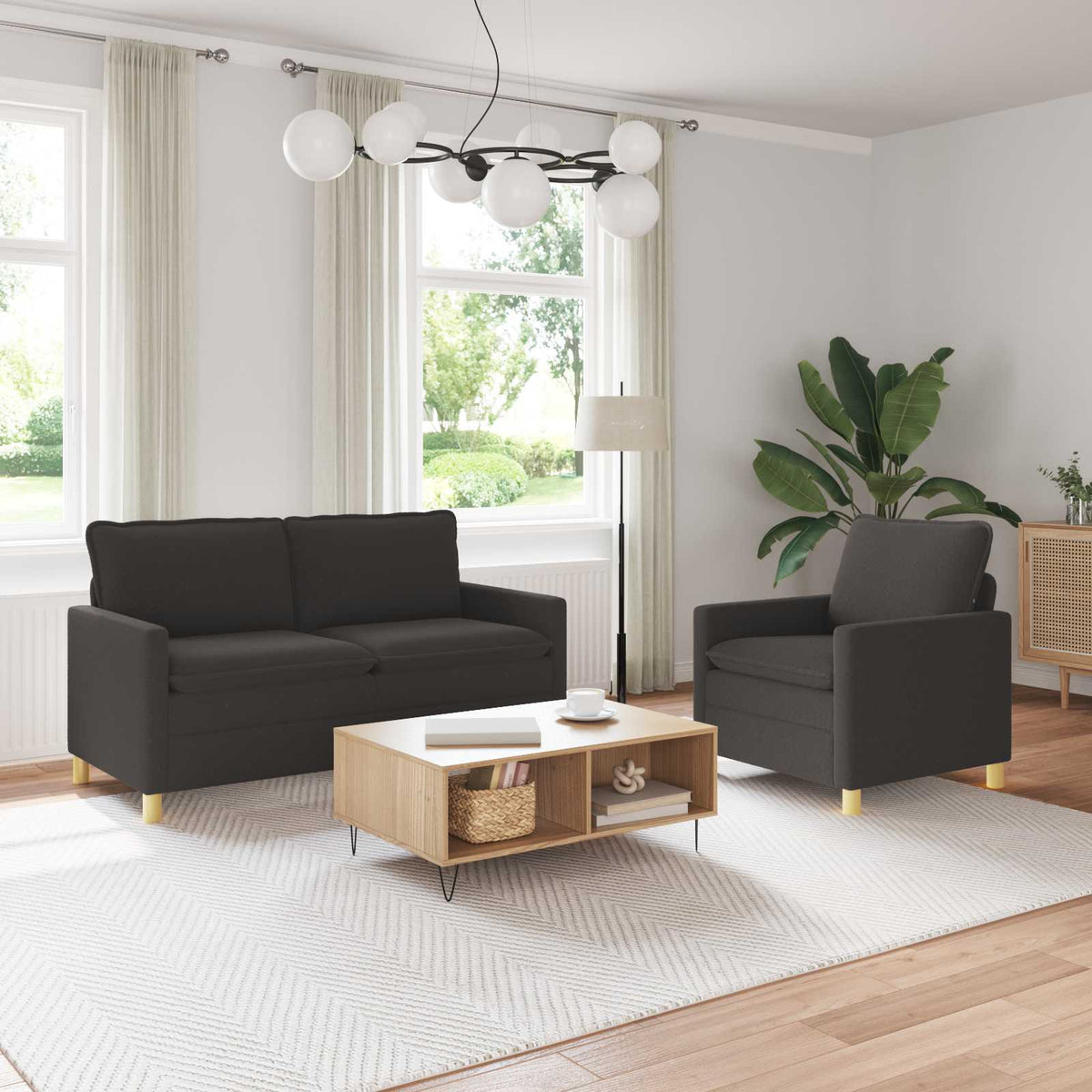 Bankstel 2 st Donkergrijs Stof is nu te koop bij PeponiXL, paradijselijk wonen!