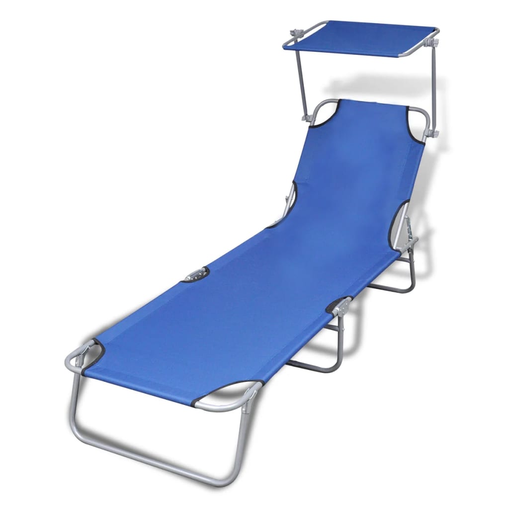 Ligbed inklapbaar met luifel staal en stof blauw is nu te koop bij PeponiXL, paradijselijk wonen!