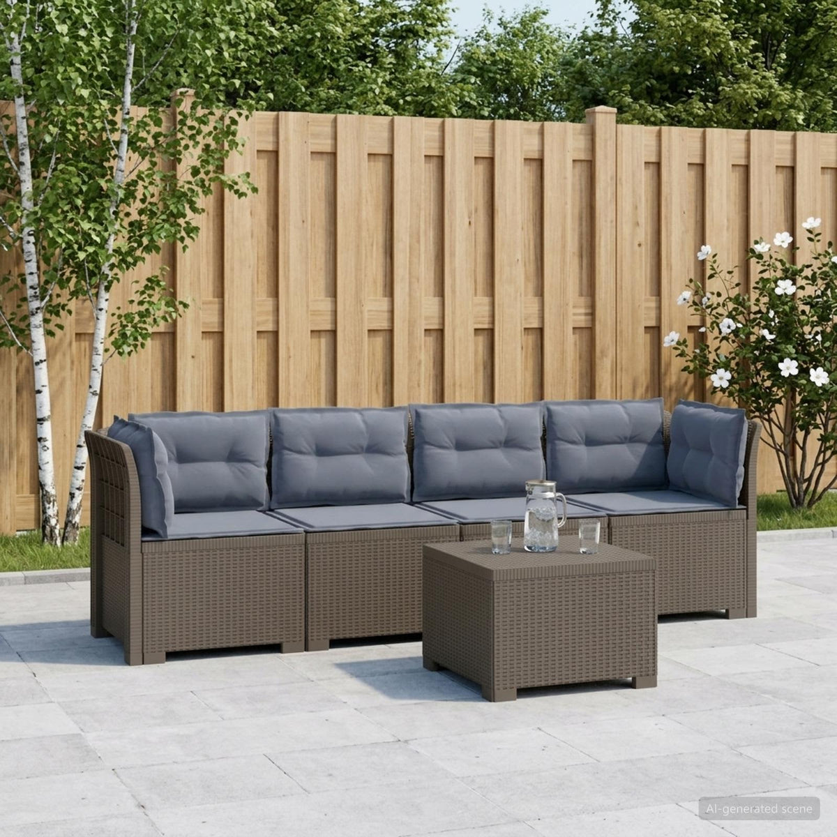 4-Persoons Tuin Sofa met Kussens Rieten Look PP Lichtgrijs is nu te koop bij PeponiXL, paradijselijk wonen!
