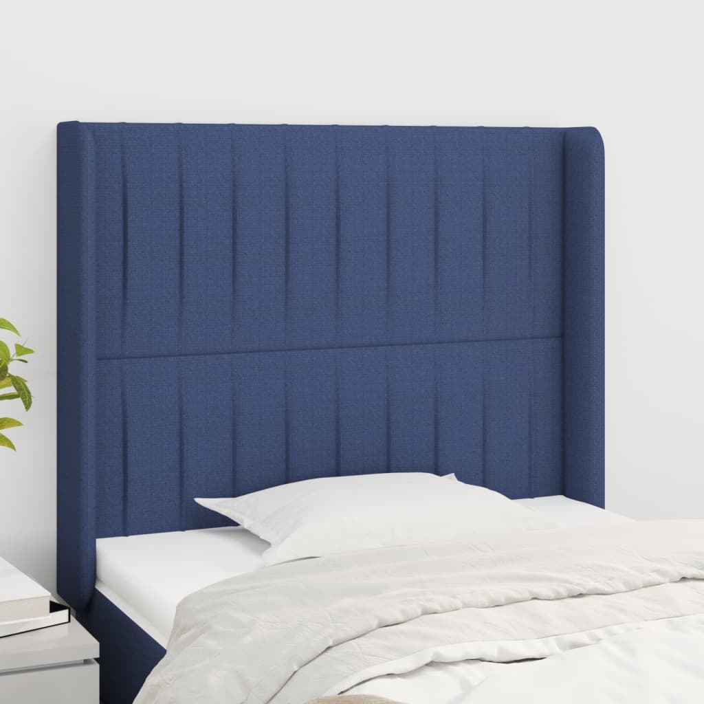 Hoofdbord met randen 93x16x118/128 cm stof blauw is nu te koop bij PeponiXL, paradijselijk wonen!