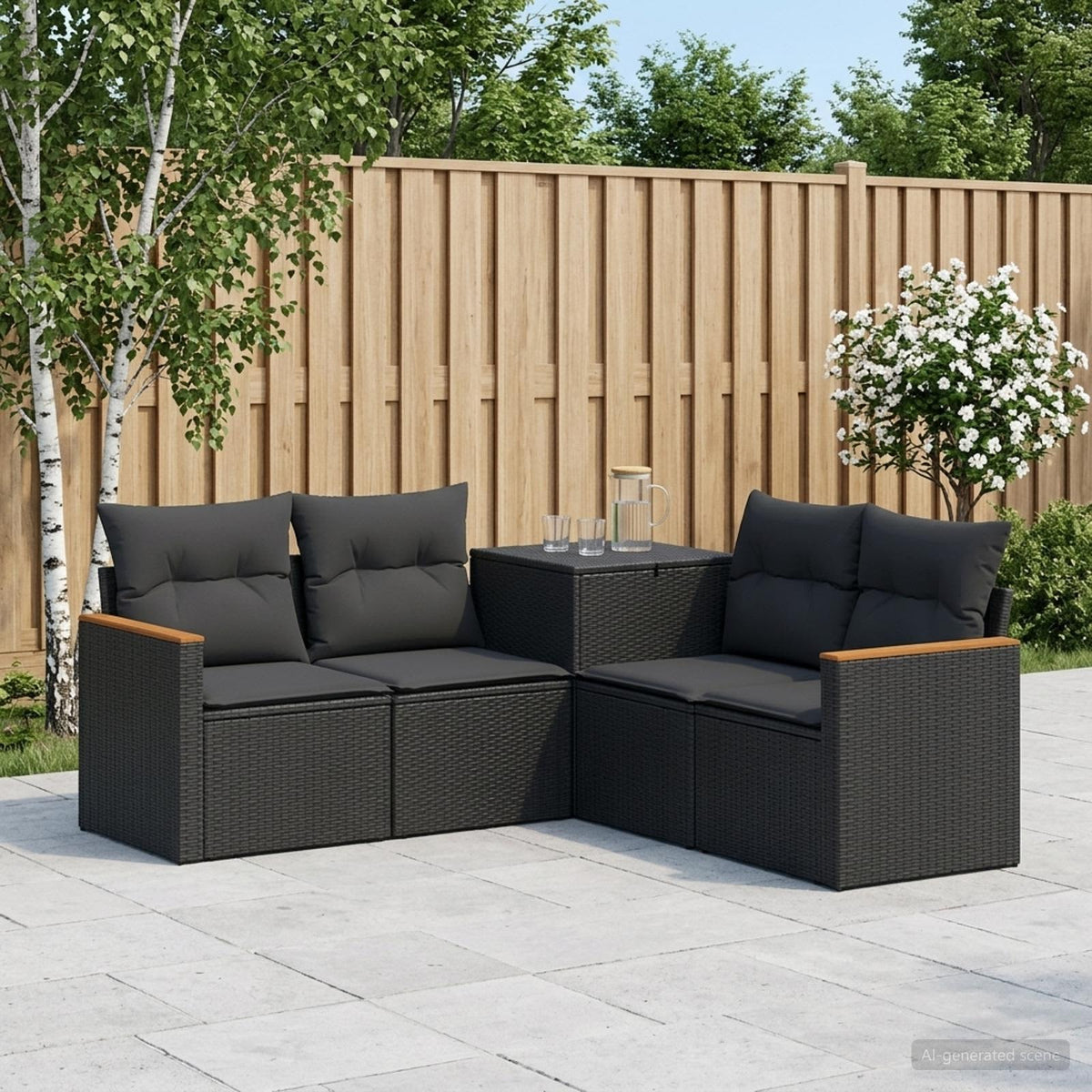 Bankstel 5 st Zwart Poly Rattan en Staal is nu te koop bij PeponiXL, paradijselijk wonen!