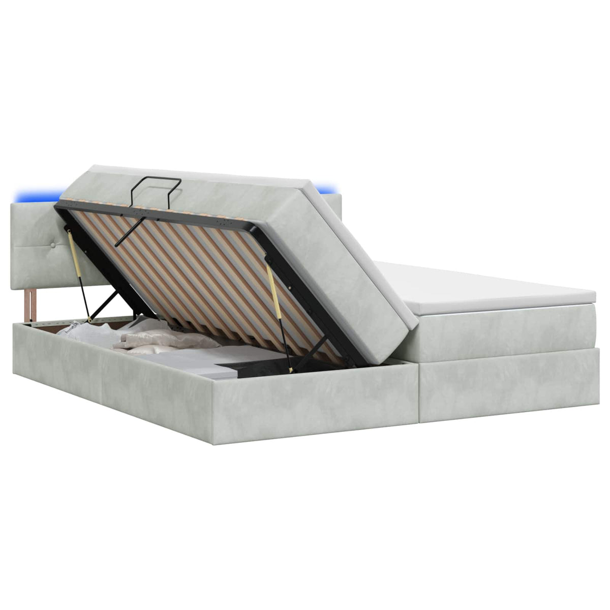 LED Opslagbed met Matras Lichtgrijs 200 x 200 cm Fluweel is nu te koop bij PeponiXL, paradijselijk wonen!