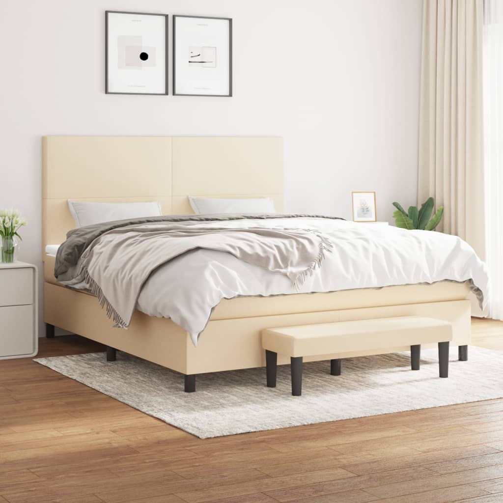 Boxspring met matras stof crèmekleurig 180x200 cm is nu te koop bij PeponiXL, paradijselijk wonen!