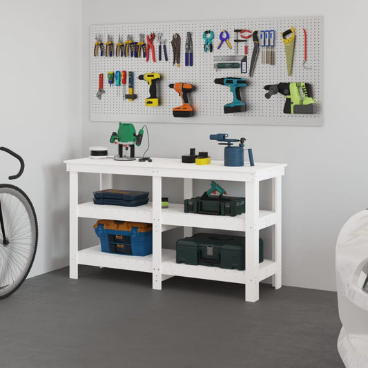 Werkbank 142,5x50x80 cm massief grenenhout wit is nu te koop bij PeponiXL, paradijselijk wonen!