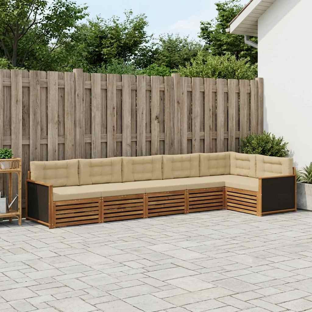 Buiten bankenset 6 pcs Natuurlijk en Beige 406 x 168,5 x 73 cm is nu te koop bij PeponiXL, paradijselijk wonen!