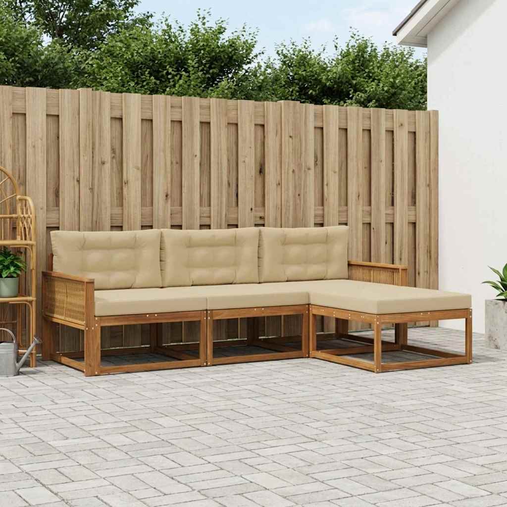 Buiten bankenset met kussen 4 pcs Natuurlijk en Beige is nu te koop bij PeponiXL, paradijselijk wonen!
