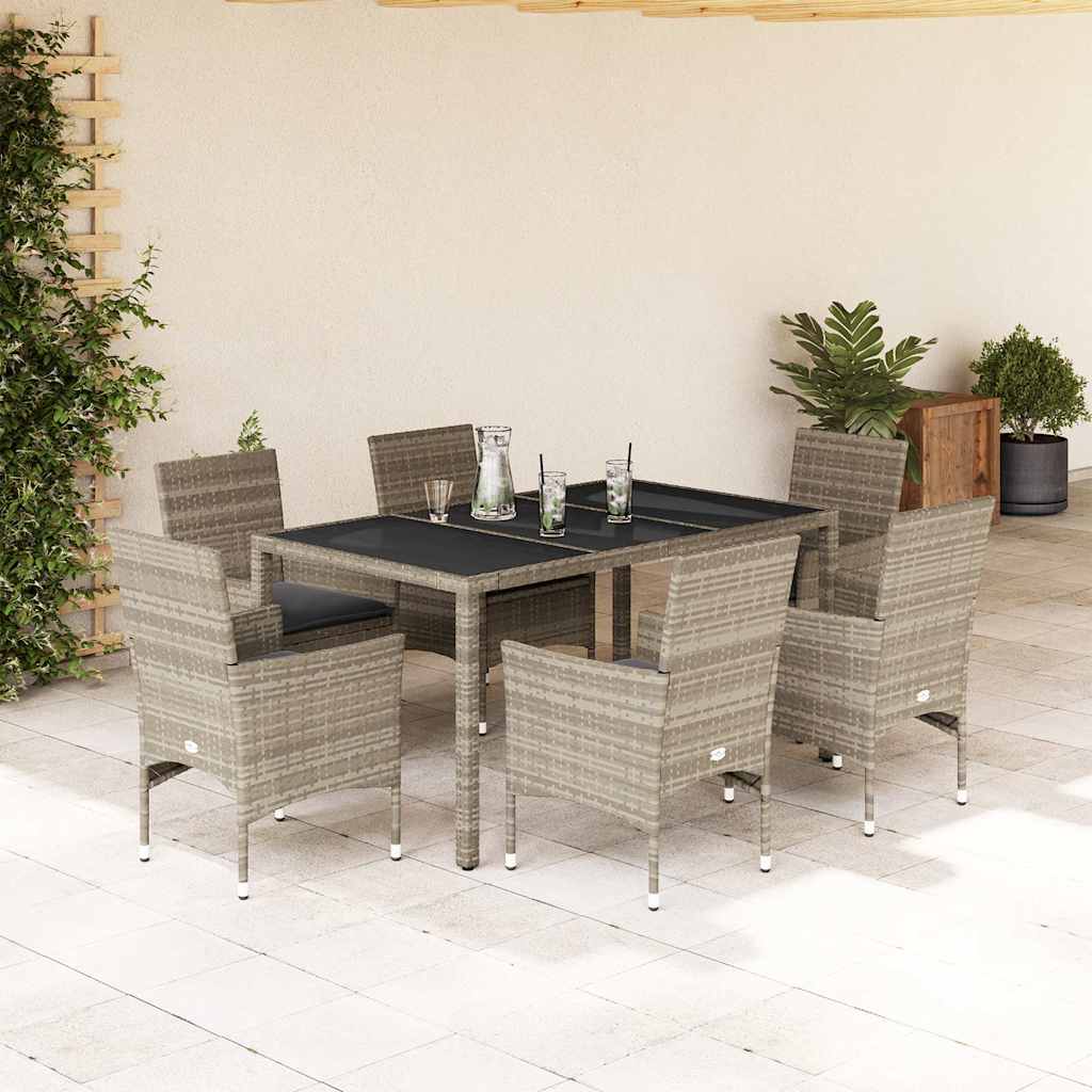 7-delige Tuinset met kussens poly rattan en glas lichtgrijs is nu te koop bij PeponiXL, paradijselijk wonen!