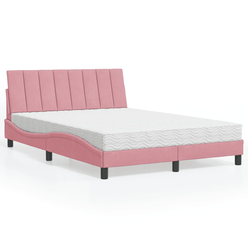 Bed met matras "Hanko" fluweel roze 140x200 cm is nu te koop bij PeponiXL, paradijselijk wonen!