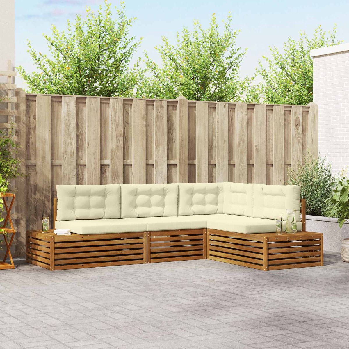 Buiten bankenset met kussen 4 Stuk Natuurlijk en Crème is nu te koop bij PeponiXL, paradijselijk wonen!