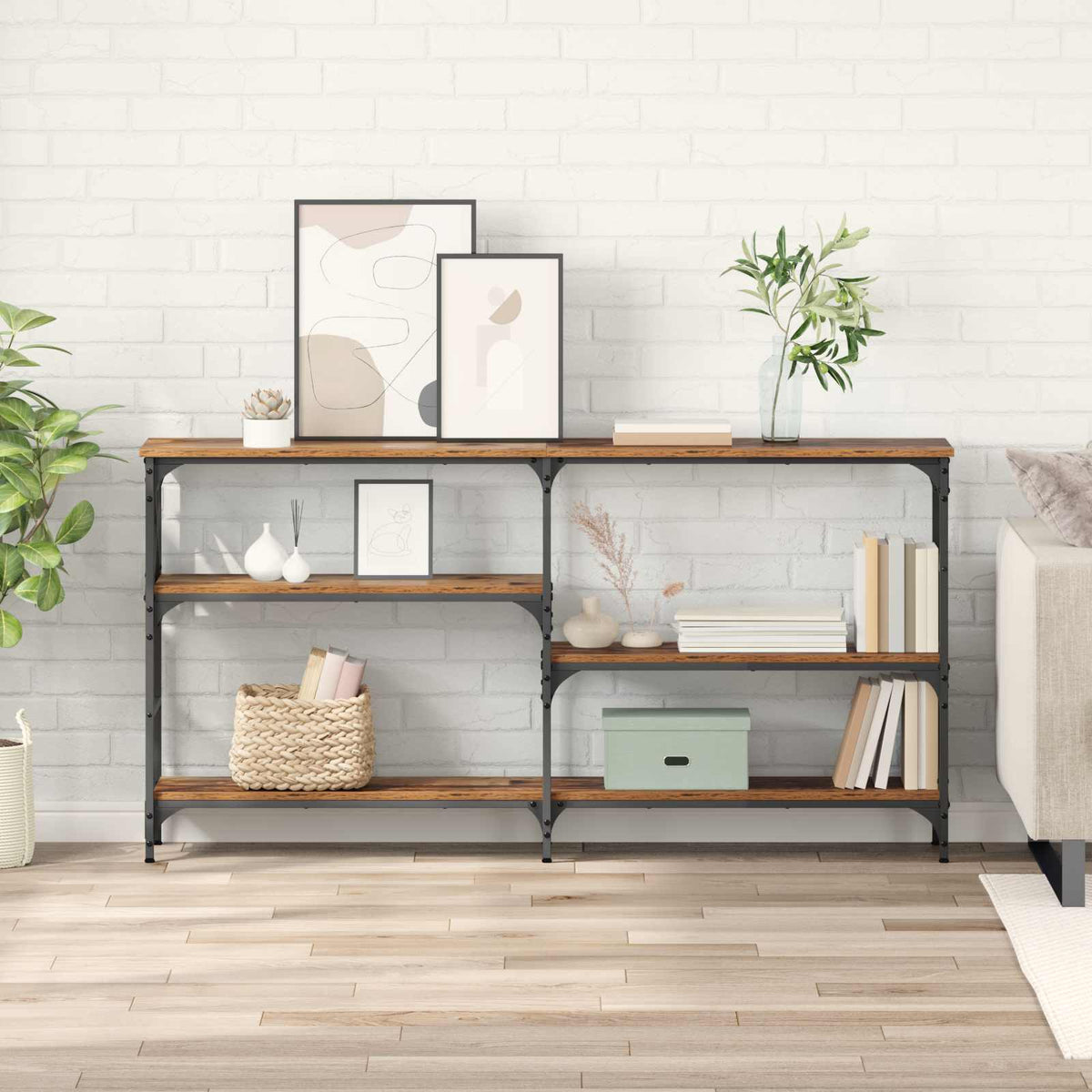 Wandtafel met plank Oudhout 150 x 29 x 76,5 cm Bewerkt hout is nu te koop bij PeponiXL, paradijselijk wonen!