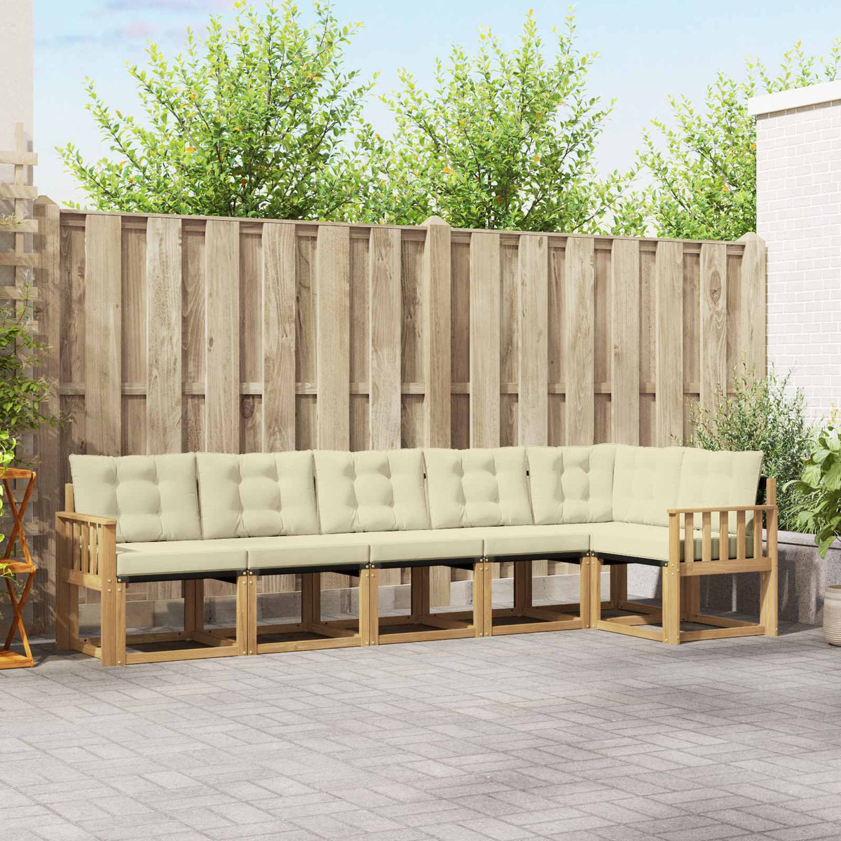 Buiten bankenset met kussen 6 pcs Wit en crèmekleurig is nu te koop bij PeponiXL, paradijselijk wonen!