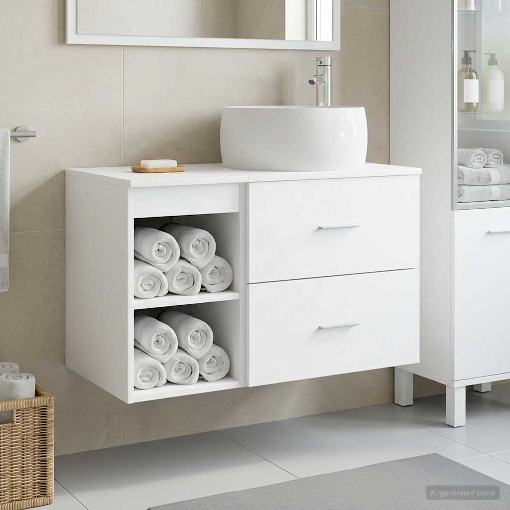 Badkamermeubelset 2 pcs Wit Bewerkt hout is nu te koop bij PeponiXL, paradijselijk wonen!