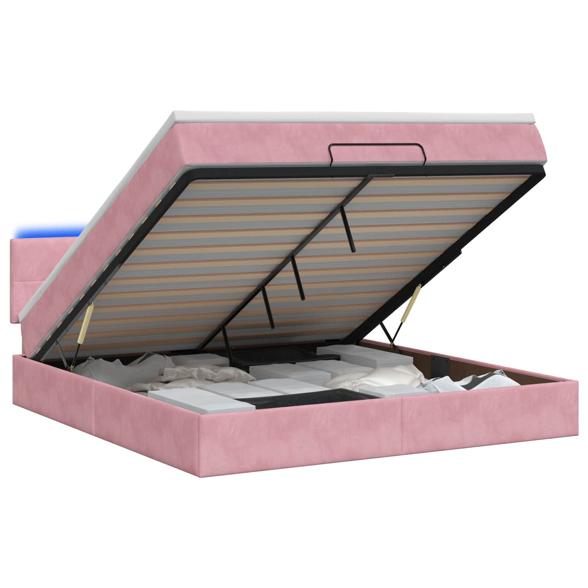 Ottoman Bed met Matrassen en LED Roze 140 x 190 cm fluweel is nu te koop bij PeponiXL, paradijselijk wonen!