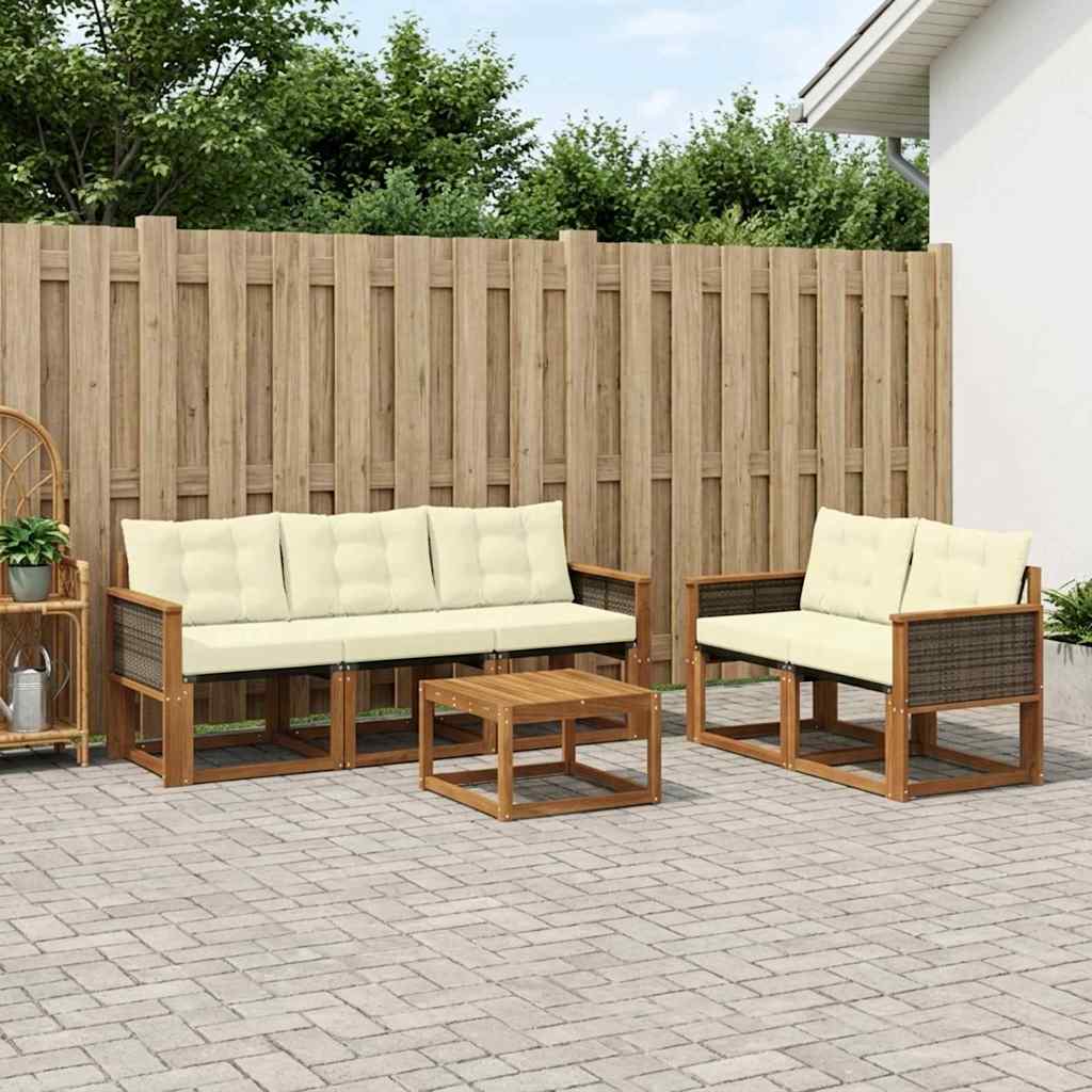 Buiten bankenset met kussen 6 pcs Natuurlijk en Crème is nu te koop bij PeponiXL, paradijselijk wonen!
