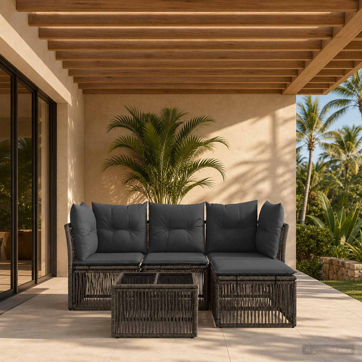 Tuinbankenset 5 pcs Grijs poly rattan is nu te koop bij PeponiXL, paradijselijk wonen!
