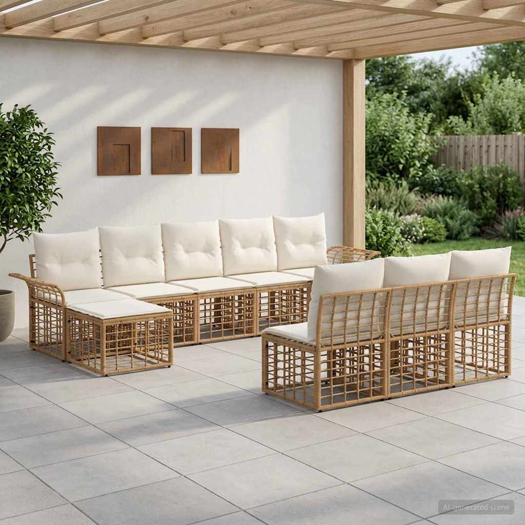 Buiten bankenset 9 pcs Natuurlijk en Crème Wit Polyester is nu te koop bij PeponiXL, paradijselijk wonen!