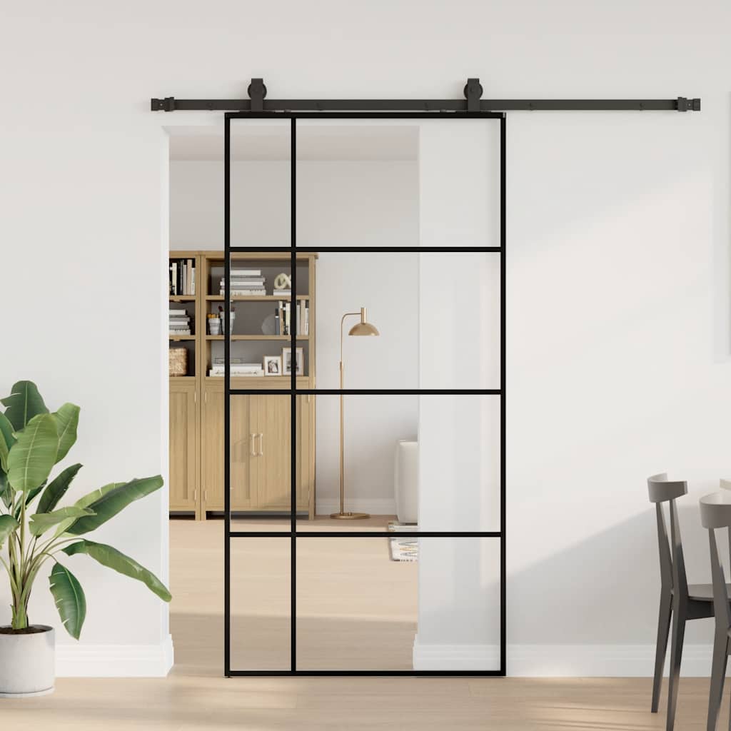 Schuifdeur met beslagset 102,5x205 cm ESG glas zwart is nu te koop bij PeponiXL, paradijselijk wonen!