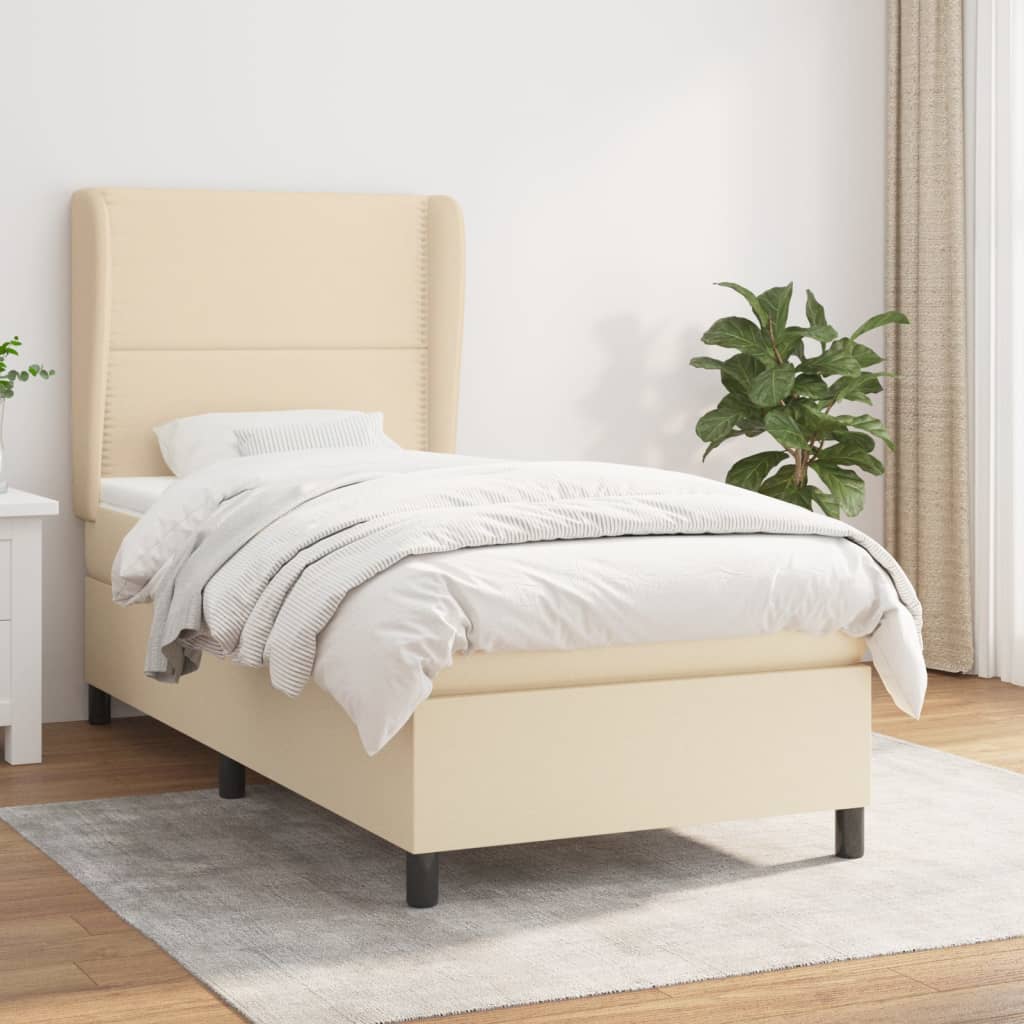 Boxspring met matras stof crèmekleurig 90x200 cm is nu te koop bij PeponiXL, paradijselijk wonen!