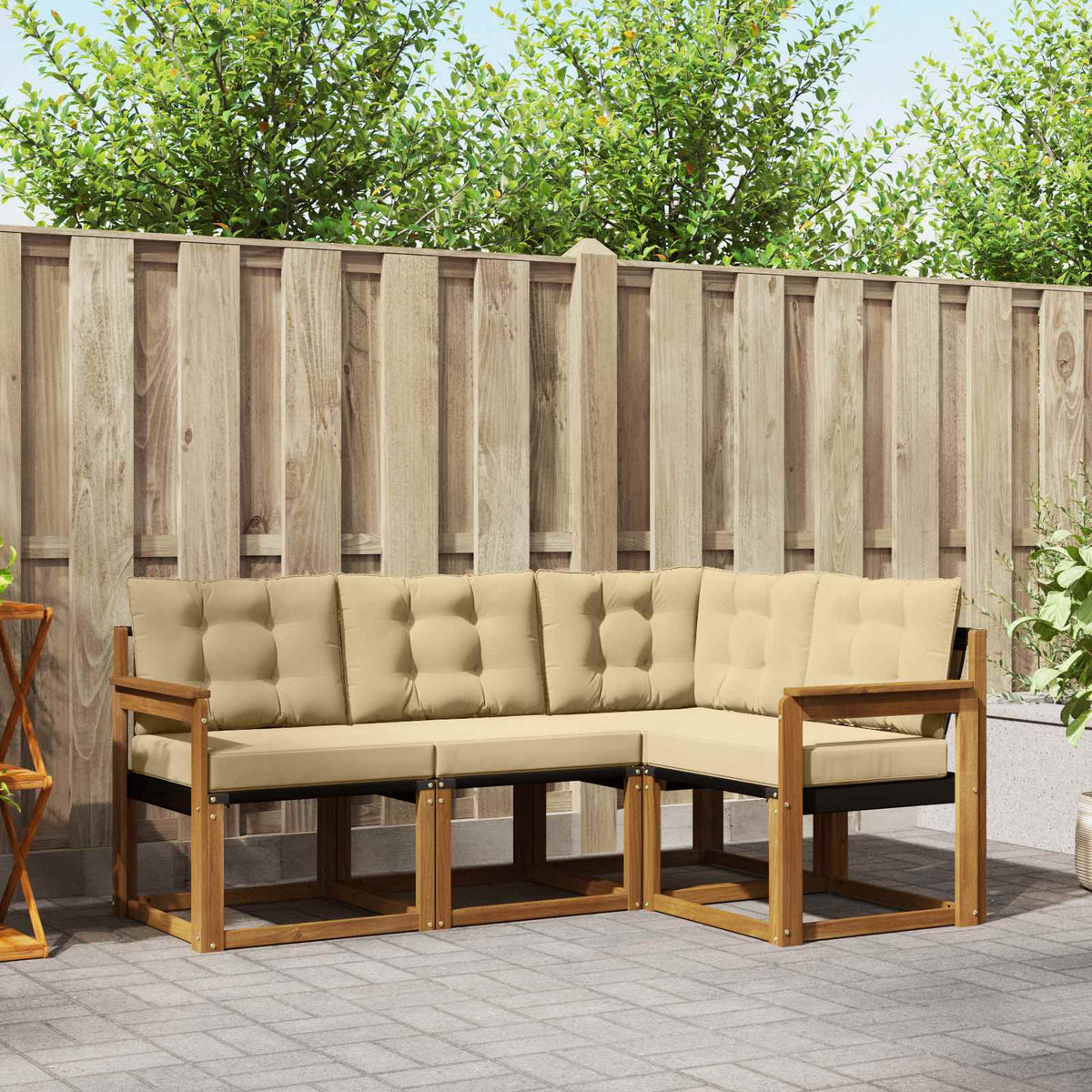 Buiten bankenset met kussen 4 pcs Natuurlijk en Beige is nu te koop bij PeponiXL, paradijselijk wonen!