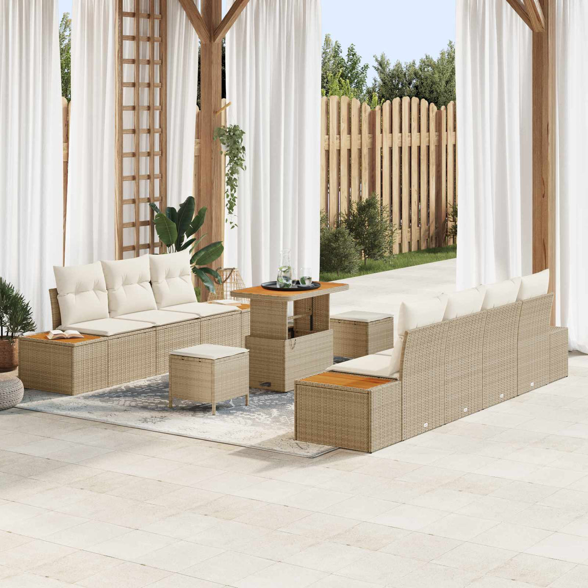 Tuinbankenset met kussen 10 pcs Beige en Crème is nu te koop bij PeponiXL, paradijselijk wonen!