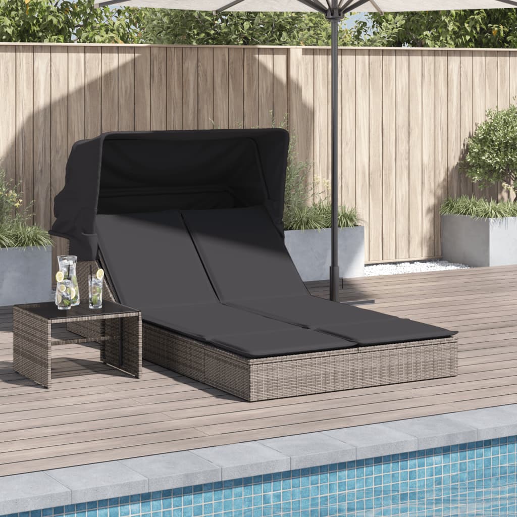 Ligbed 2-persoons met luifel en kussens poly rattan grijs is nu te koop bij PeponiXL, paradijselijk wonen!