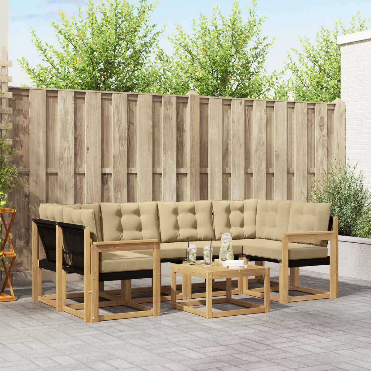 Buiten bankenset met kussen 7 pcs Wit en Beige is nu te koop bij PeponiXL, paradijselijk wonen!